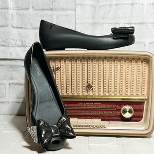 Melissa Black Ultragirl Shoes with Glitter Bow jelly flats  women's size 8